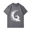 Men's 100% Cotton Crew Neck Short Sleeve T-Shirt, Cool Surfer Curl Wave Silhouette Print Casual Summer Breathable Tee Top For Daily Wear