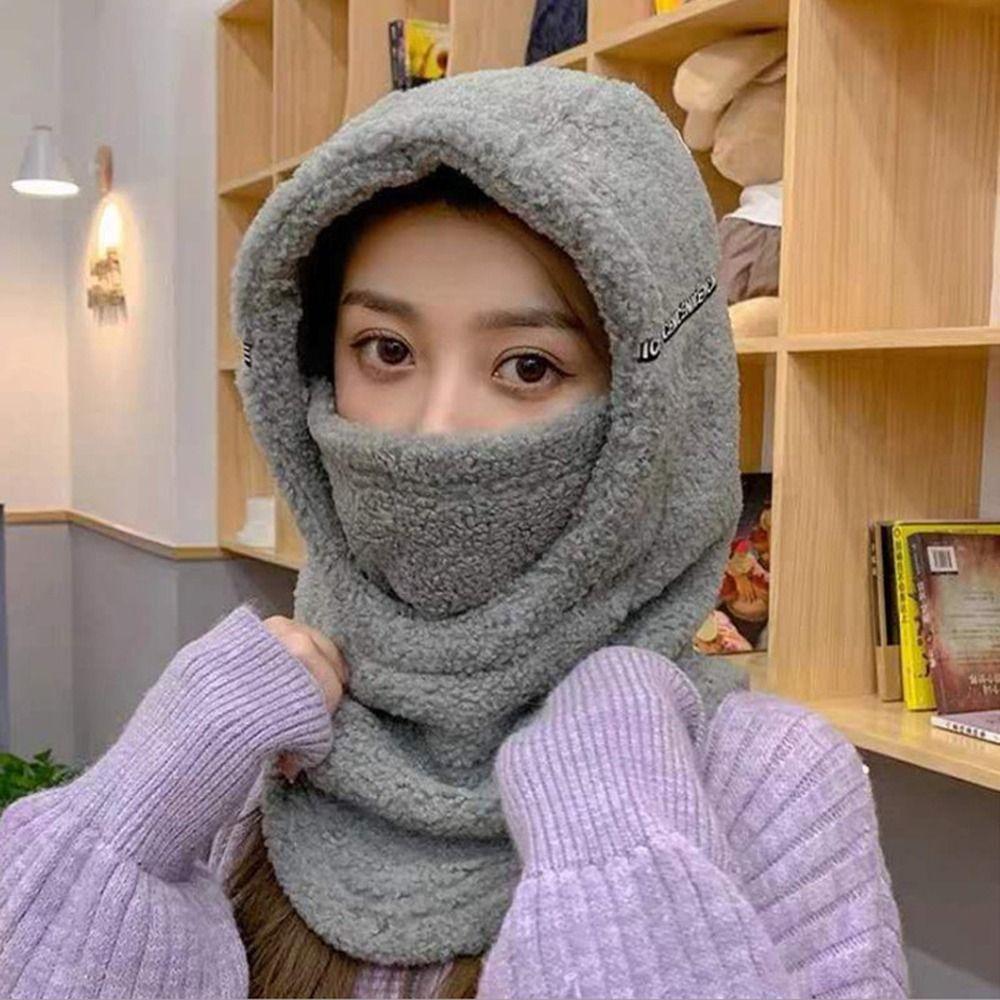 Woolen Mask Japanese Warm Women  Hat Hooded Collar Head Cover Korean Style Beanies Plush Hat