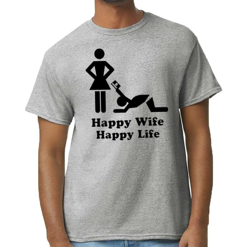 Tshirt En Coton Imprim Pour Hommes Et Femmes Streetwear Hiphop Cadeau Durgence Happy Wife Funny Life Poland M