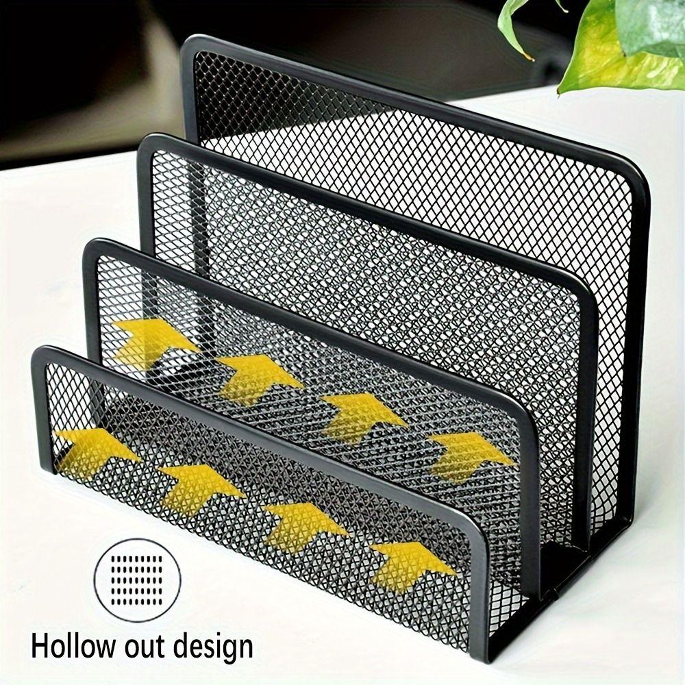 Three-layer Office Supplies Storage Rack Metal Mesh Desk Organizer Business Card File