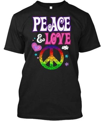 Hippie Peace And Love Sign T Shirt Made In the USA Size S To 5XL