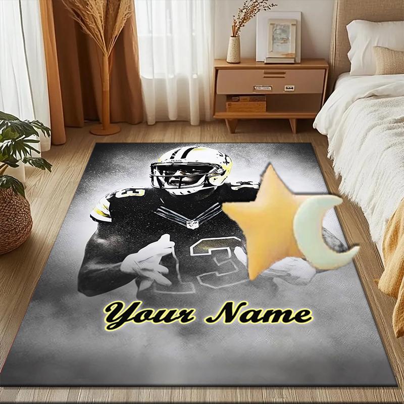 1PC Custom Name Football Player Legend Theme Floor Mat Ideal for Living Room, Game Rooms, Office, Bedroom Floor Mat Playful Design