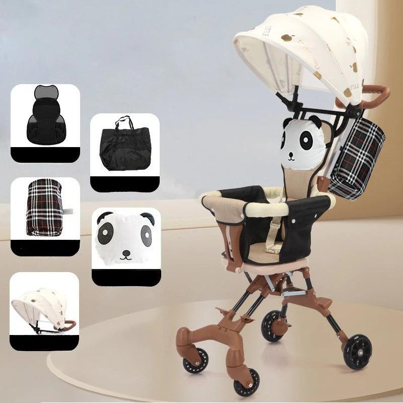 Convenience Stroller Lightweight Stroller with Compact Fold Canopy Pop Out Sun Visor Cute Panda Umbrella Stroller for Travel