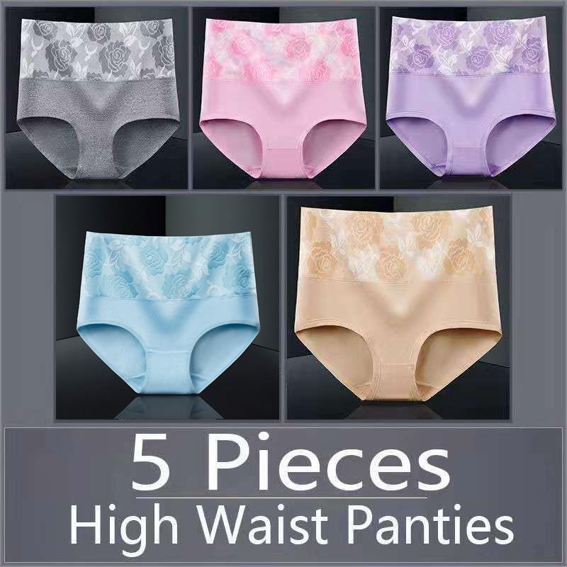 5pcs Women's Panties Pure Cotton Breathable High Waisted Panties Women's Plus Size Underwear