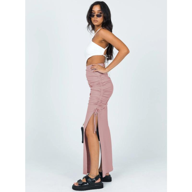 Split Knit Slim Drawstring Tie Long Bustier Skirt