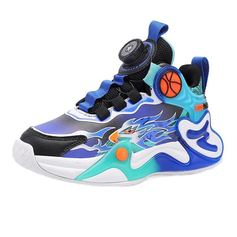 New boys spring button non-slip basketball shoes children 2025 running shoes rotating shoes sports shoes middle and old children