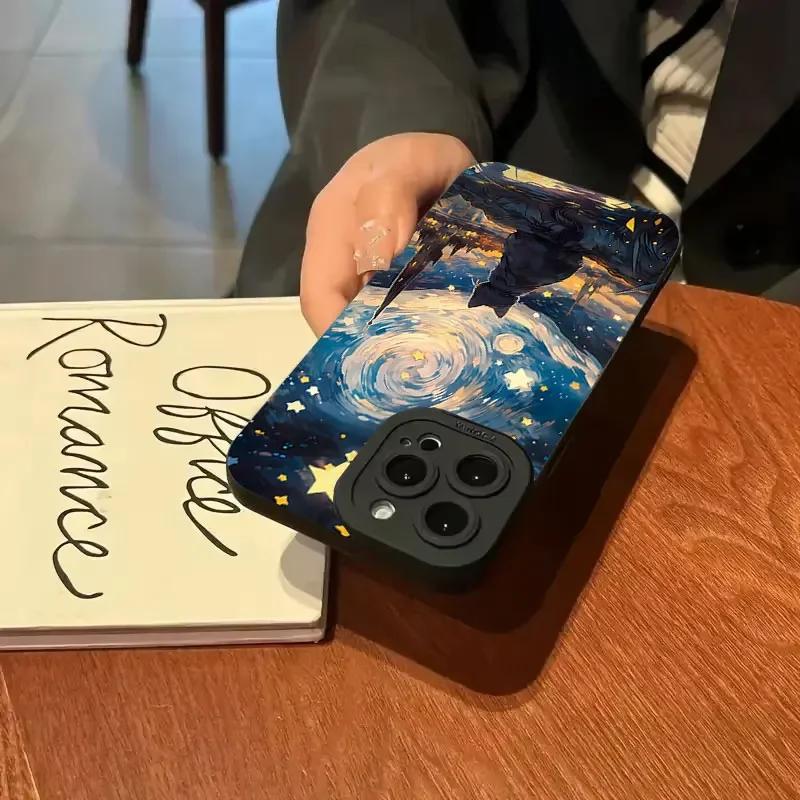 Starry Sky Cat Pattern Phone Case For iPhone 16 15 14 13 12 11 Pro Max XS X Plus SE 2022 2020 Shockproof Soft Silicone Cover