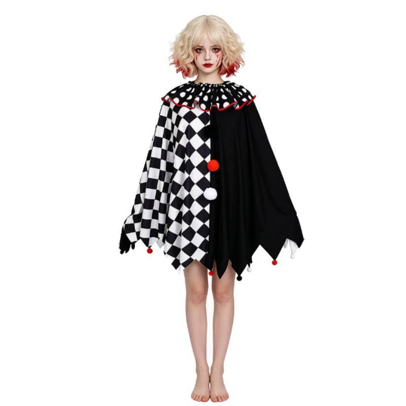 Halloween Fashion Costume With Black White Cloak Made Of Breathable Cotton For Role Play
