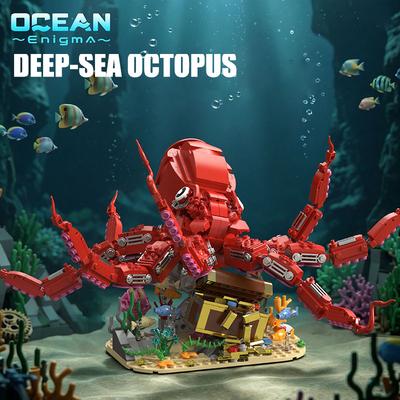 Creativo MOC 1085 piezas Pulpo de Aguas Profundas y Cofre del Tesoro Bloques de Construcción Ladrillos Set Animales Submarinos Juguetes Regalos Adorno