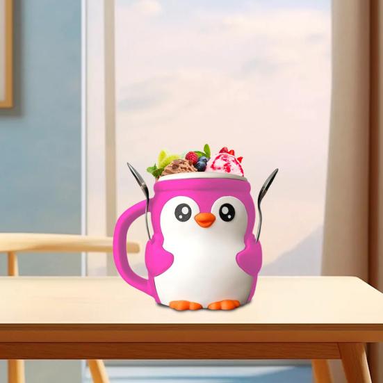 Ice Cream Pint Holder 3D Printed Penguin Ice Cream Pint Cozy with Handle And Spoon Leak Proof Popsicle Cozy Beer Can Cup Sleeve