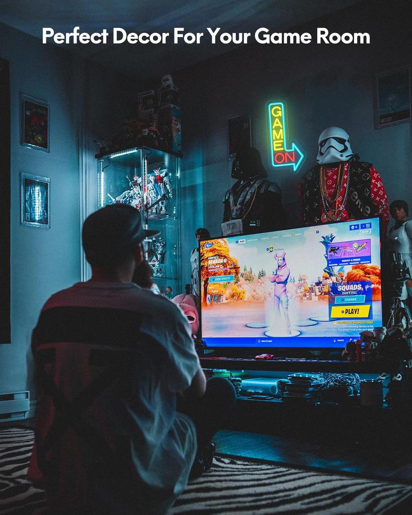 GAME ON Neon Sign for Wall Decor, LED Gamer Sign for Arcade Room, Game Room, Bedroom, Kids, Boyfriend, Gifts Stepless Dimmable