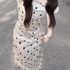 Mm summer white polka dot dress French temperament hip-wrapped long dress is popular in spring and new