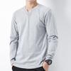 Men Fall Spring Top Buttoned V Neck Long Sleeves Pure Color Loose Pullover T-shirt Daily Wear Sport Homewear Clothes