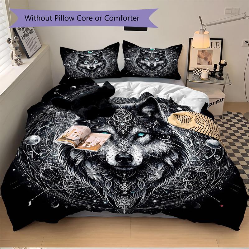 3pcs Wolf Quilt Cover Set (1 Quilt Cover + 2 Pillowcases Without Pillow Core), High-Definition Printing for Home and Dormitory.J099