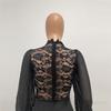 Women's High Collar Lace Lace Fashion Solid Color Chiffon Long Sleeve High Waist Jumpsuit