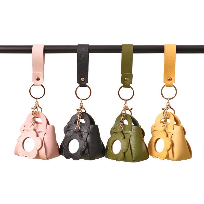 Korean Style Creative PU Leather Keychain: Mini Mirror, Storage Bag, Solid Color Wallet