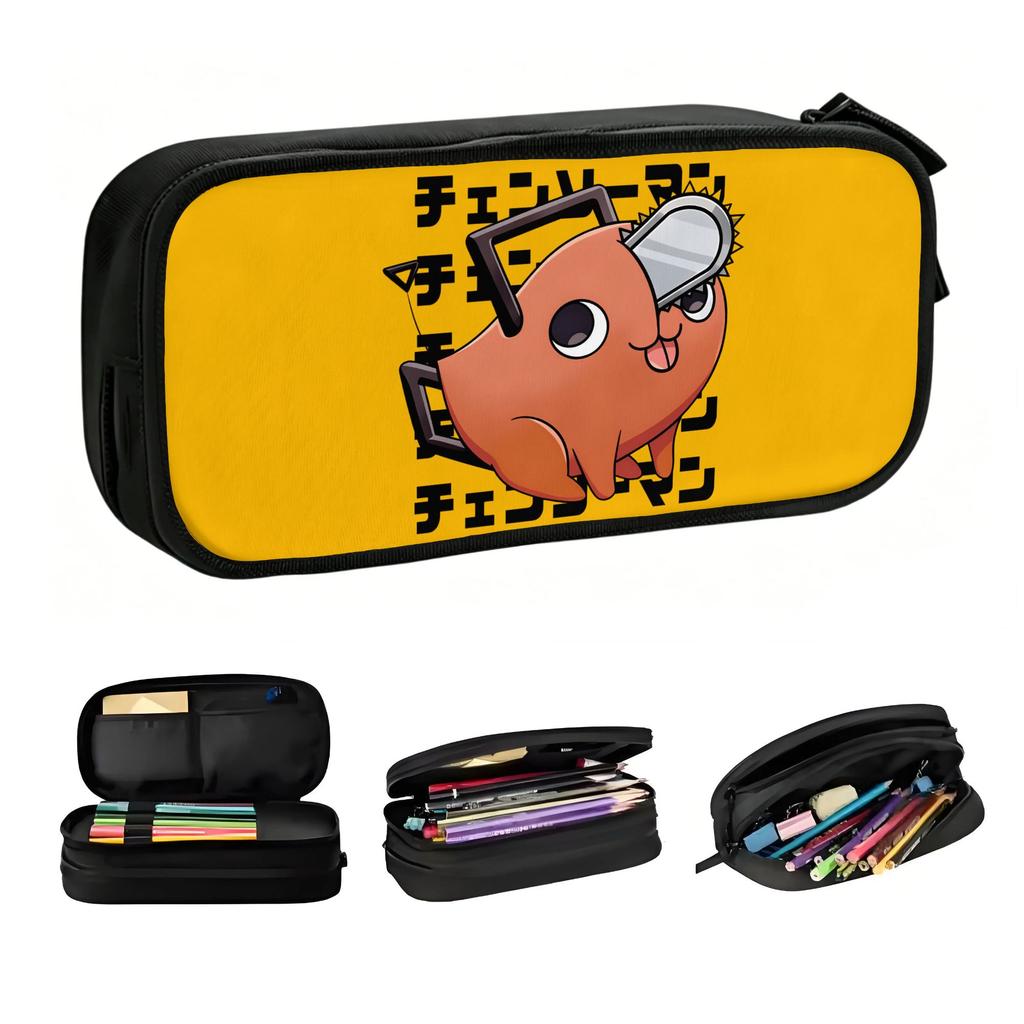 Cute Pochita Chainsaw Man Pencil Case for Boys Girls Manga Anime Large Storage Pen Box Bag Stationery