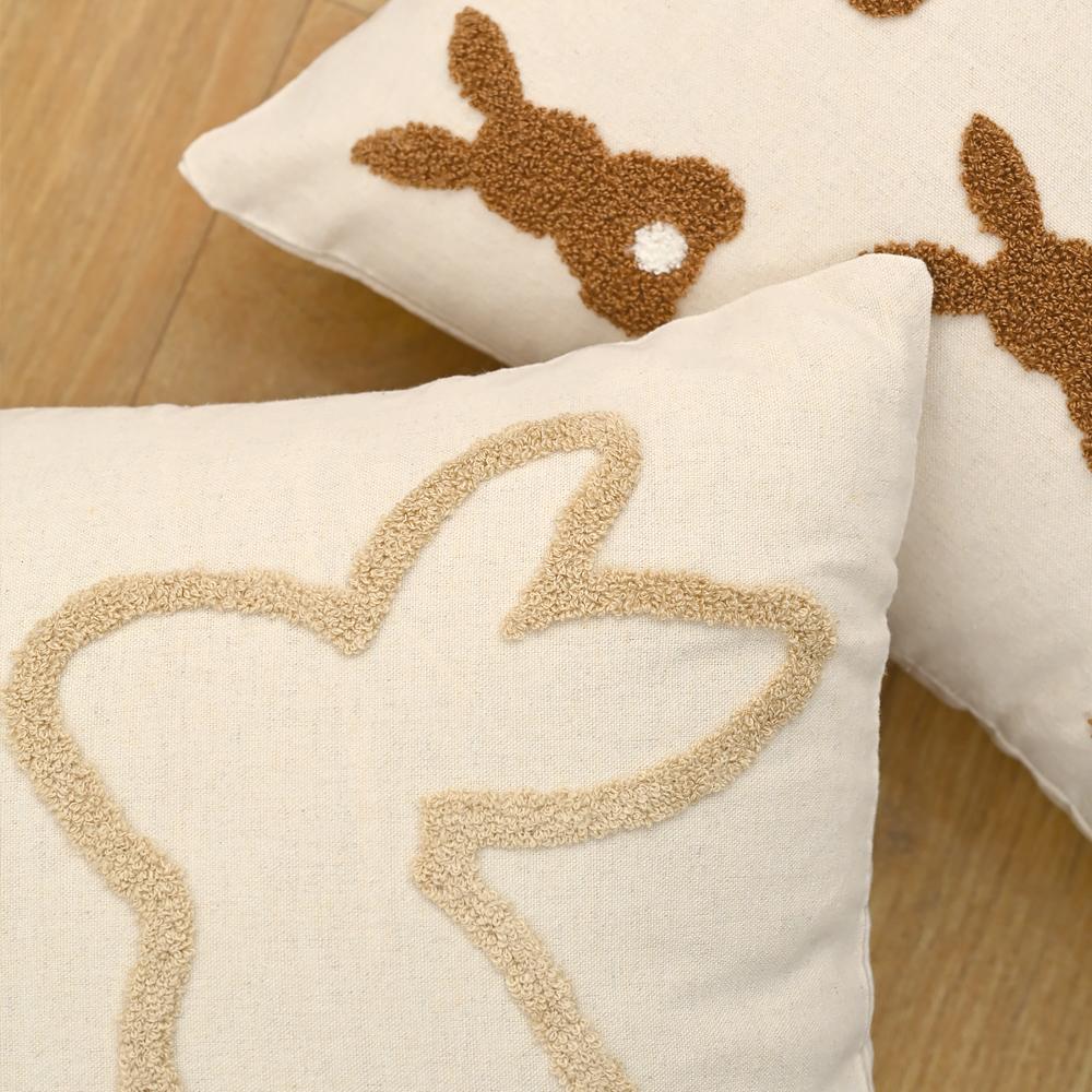 BUYNOW 1PC 2pcs/set Beige Rabbit Embroidered Throw Easter Pillowcase Vintage Country Living Room Sofa Cushion Cover Home Decor