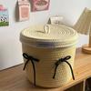 Red White Storage Basket Cotton Tead Woven Handmade Woven Basket Covered Style Versatile Function Covered Basket Storage Use