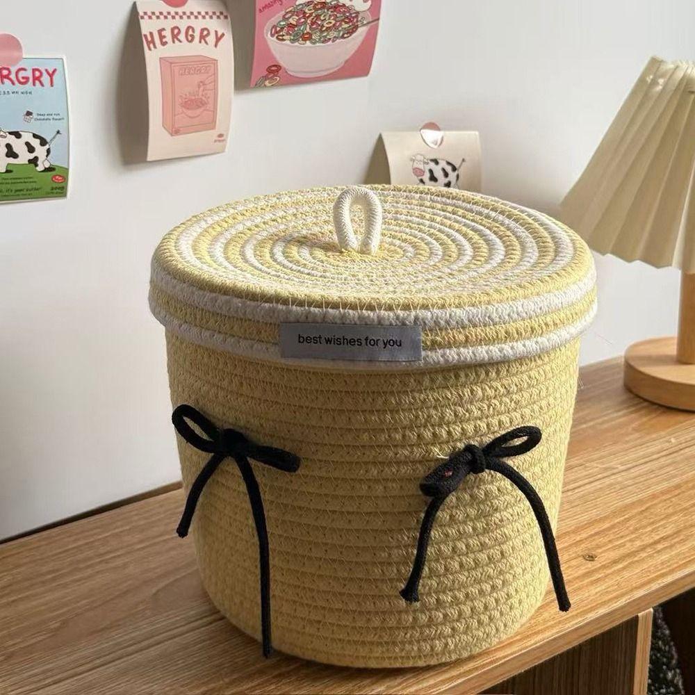 Red White Storage Basket Cotton Tead Woven Handmade Woven Basket Covered Style Versatile Function Covered Basket Storage Use