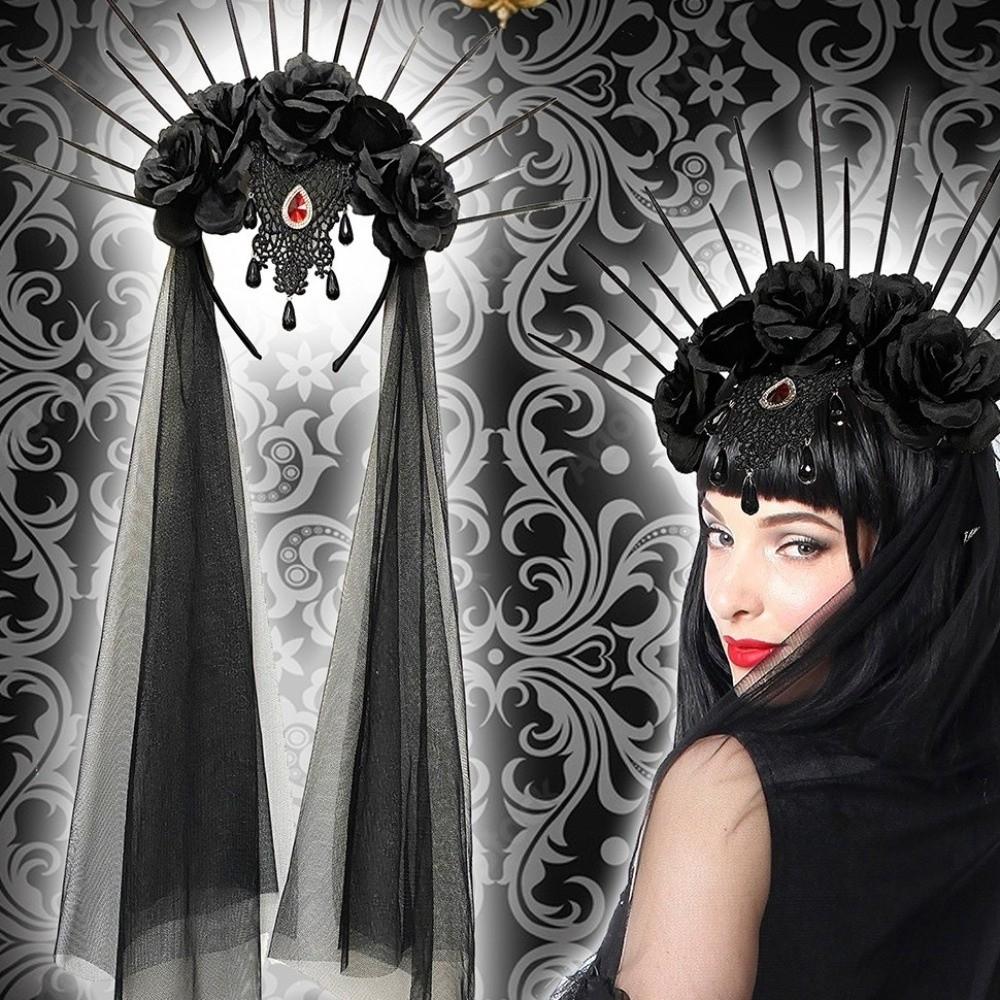 Rhinestone Veil Headband Mesh Bride Hairband Headdress Halloween Headband  Ladies
