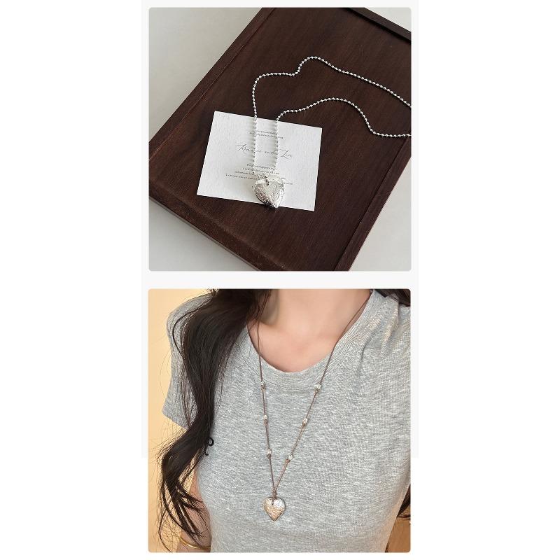 Korean Ins Style Simple Long Adjustable Beaded Heart Pendant Necklace For Women