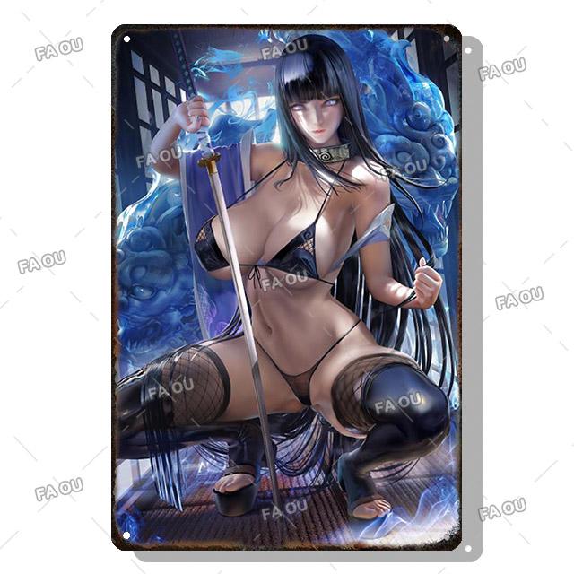 Sexy Anime Girl Metal Plate Game Figure Vintage Tin Sign Bar Club Art Decorative Plaques for Modern Home Room Wall Decor Poster