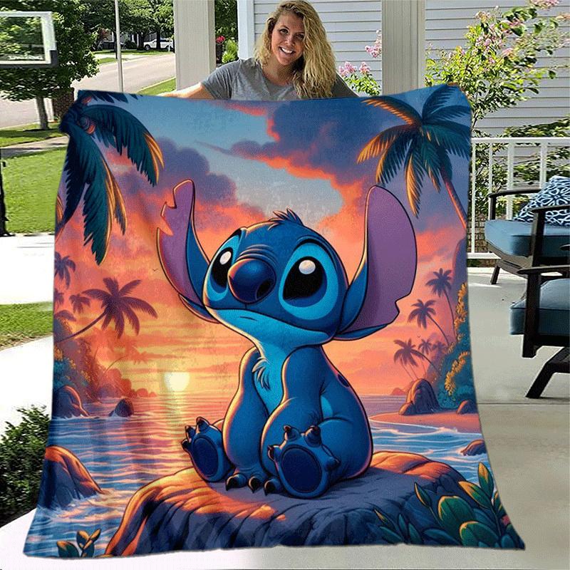 1ks Deka s potiskem Stitch - Měkká, celoroční přehoz do obývacího pokoje, ložnice, na cesty