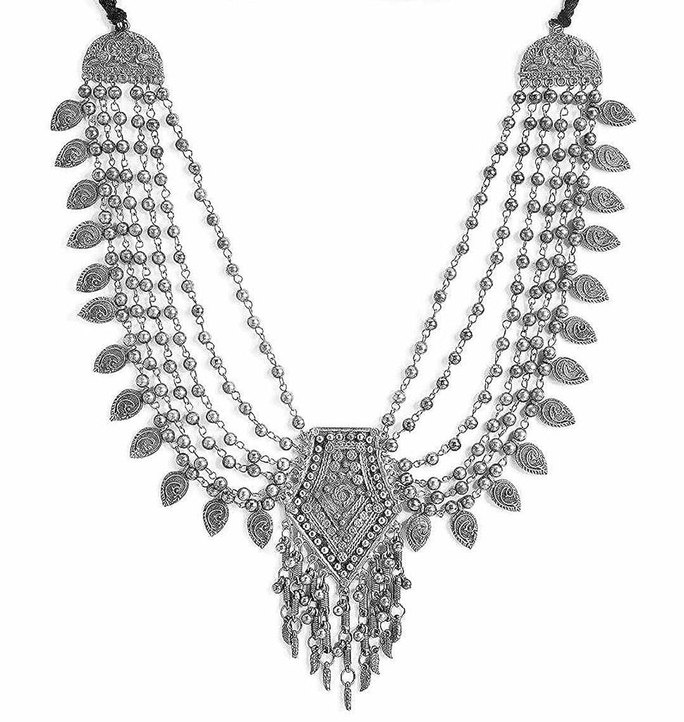 Antique Oxidized Black Polish Multi Layer Afghani Ethnic Fashion Tribal Necklace Jewelry for Women Girls
