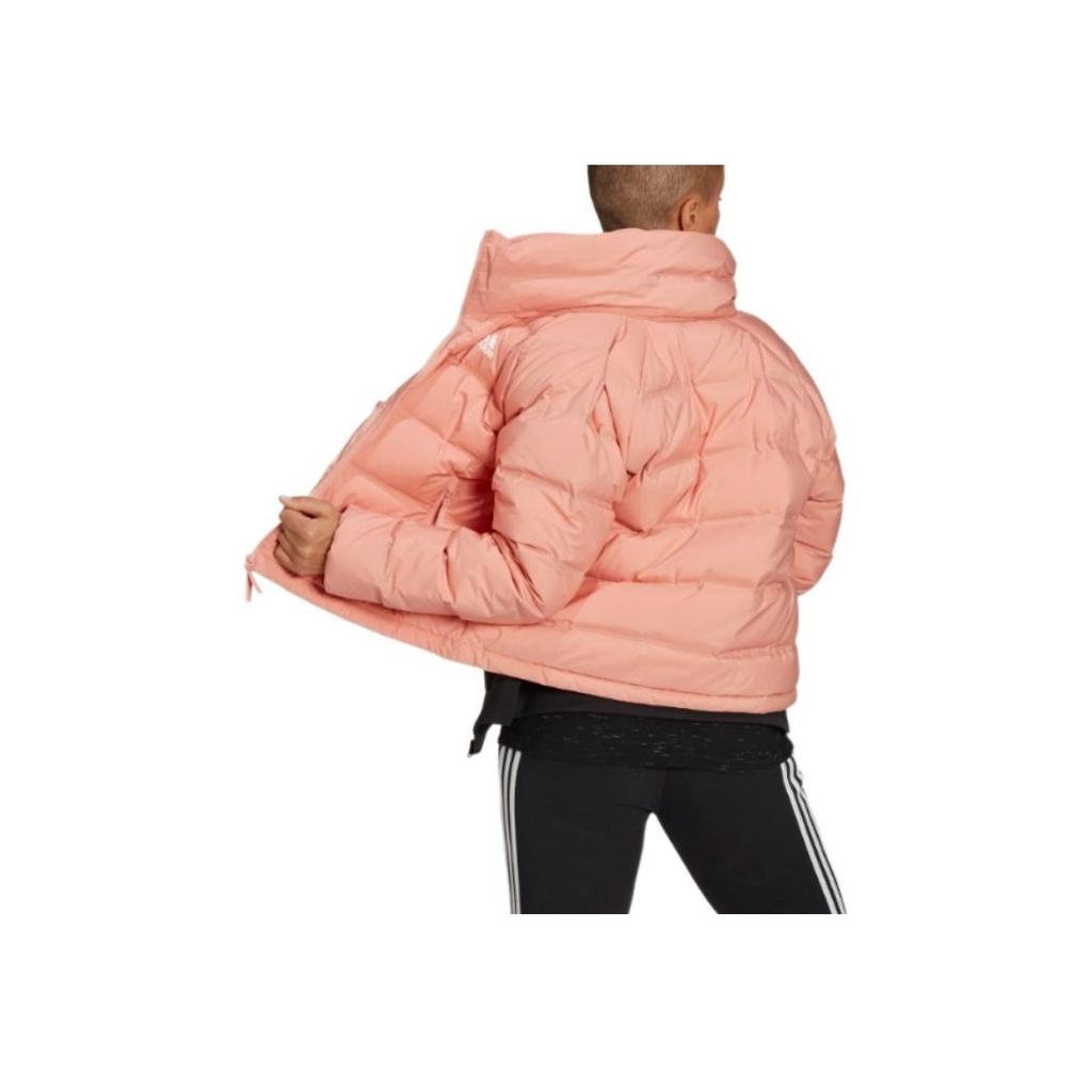 Adidas Solid Color Logo Zip-Up Casual Down Jacket Women Outerwear Red Pink GT9232