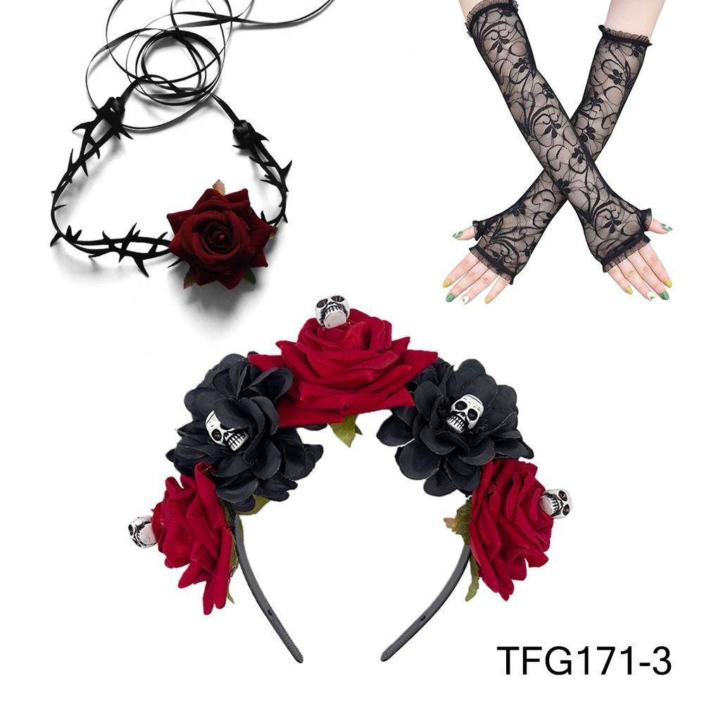 Novelty Halloween Costume Accessories Day of The Dead Headpiece Rose Flower Necklace  for Women