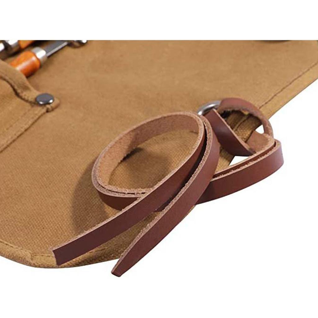 Tool Roll Heavy Duty Waxed Canvas Small Tool Bag Tool Pouch for Chisels Hammer Gouges Pocket Storage Bag Tool Accessory