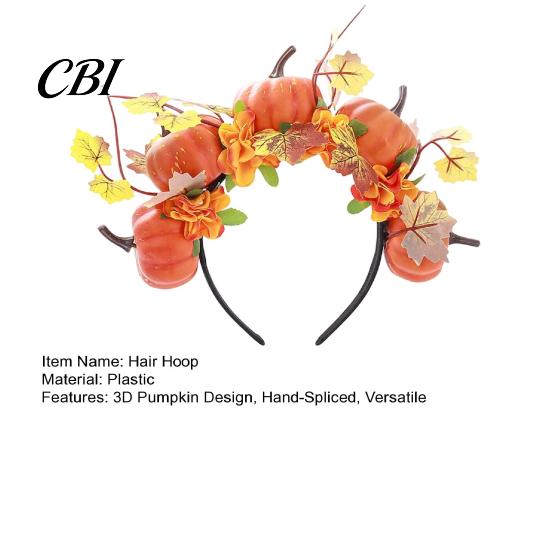 Bequemes Lang tragbares Stirnband Halloween Haarreif, Schwarz mit 3D Kürbis Herbstlaub Accessoire Rote Blumen, Universell Thanksgiving Tag Party