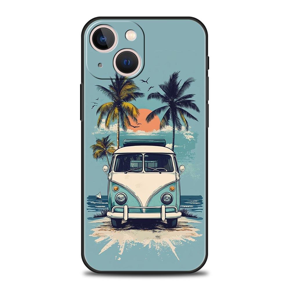Combi Van Car Outdoor Camping Phone Case For iPhone 17 16 15 Pro Max 11 12 13 14 7 8 Plus SE 2020 X XR XS Cover Soft Black