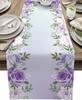 Camino de mesa de lino con hojas florales violetas Decoración para fiesta navideña Camino de mesa lavable con flores moradas Mesa de cocina Decoración de boda