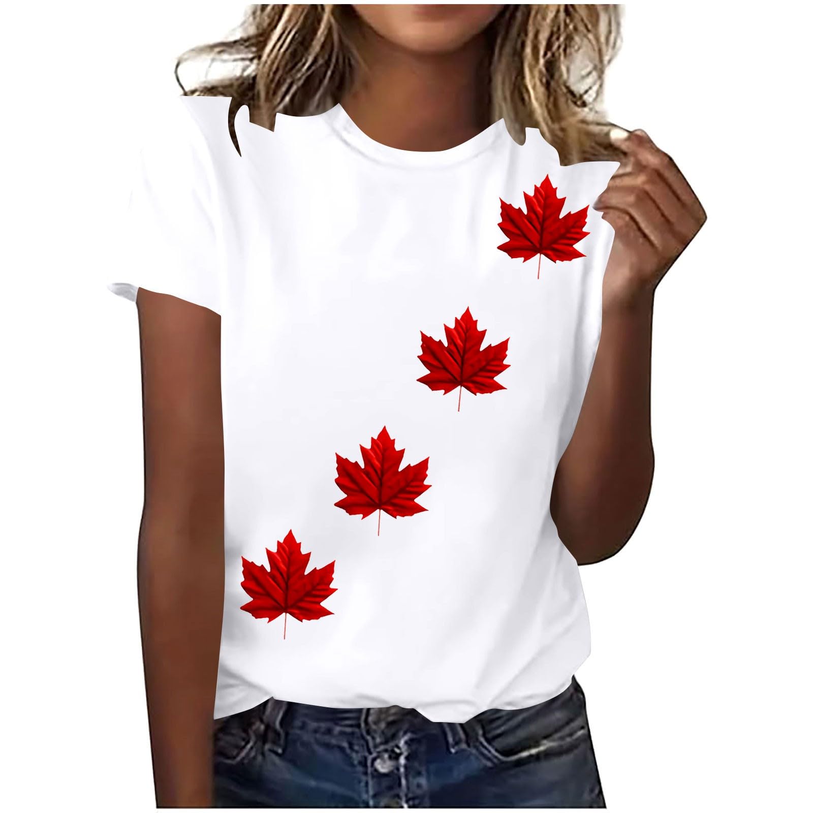 

Women s Fashion Casual Maple Leaf Print Top XL білий