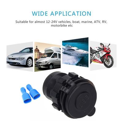 Waterproof Dual USB Charger Socket Waterproof Power Outlet 3.1A with Voltmeter & Wire In-line 10A Fuse for 12-24V Car Boat Marine Motorcycle