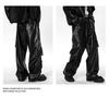 Men's Autumn West Coast Hip-Hop Punk Multi-Pocket Leather Pants