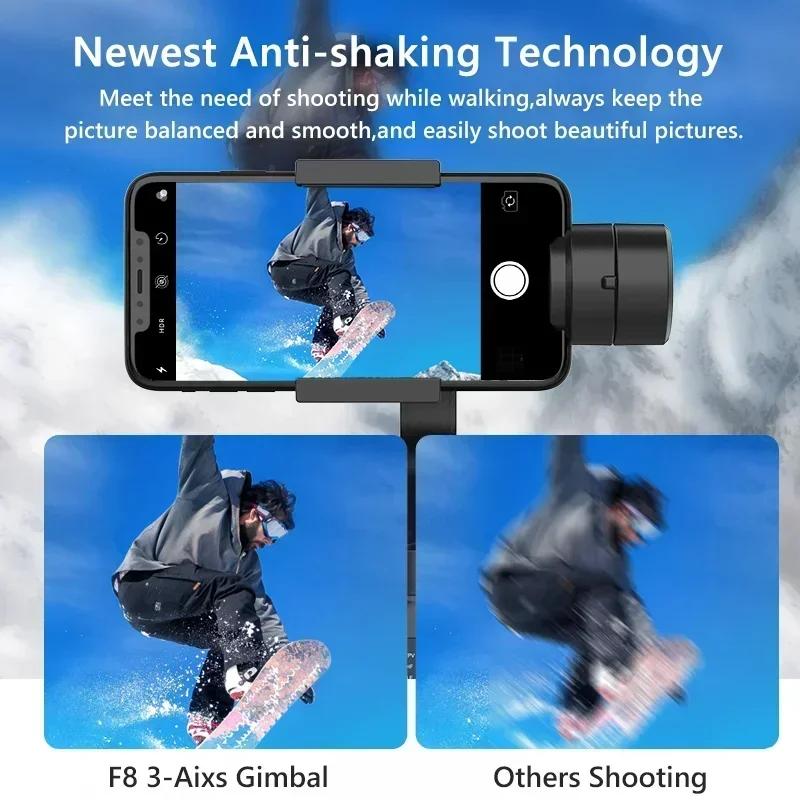 F8 3 Axis Gimbal Handheld Stabilizer Phone Holder Video Record For Xiaomi iPhone Cellphone Action Camera Smartphone Anti Shake