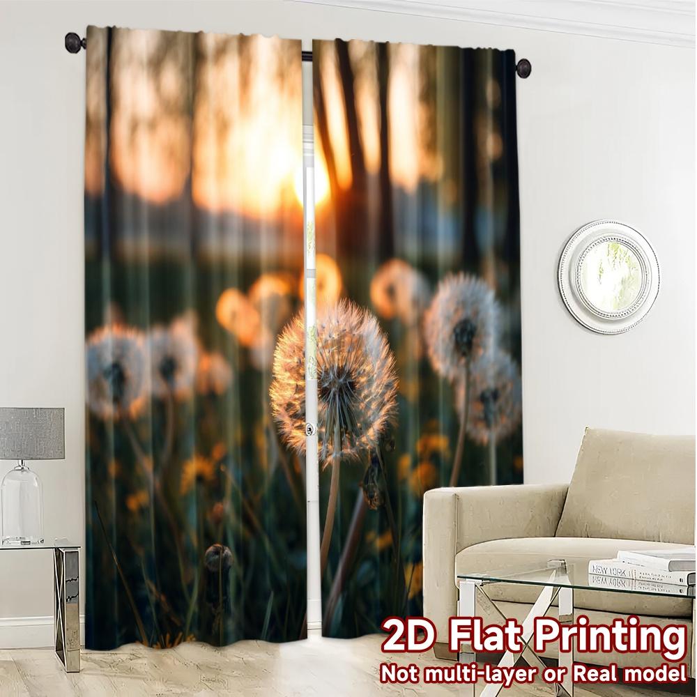 2pcs   2D FLAT PRINTING Curtains (Without Rod) Golden Dandelion Fashionable Popular Curtains Versatile Polyester Fabric Curtains