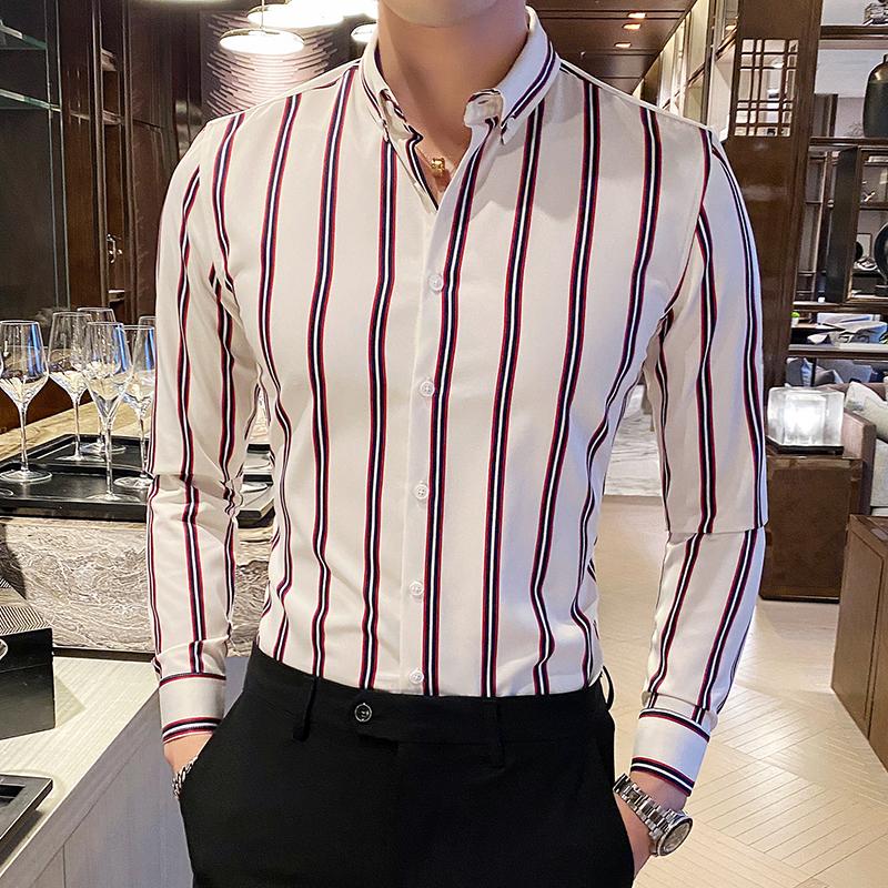 Neu Langarm Gestreiften Shirts Für Männer Business Casual Formale Bluse