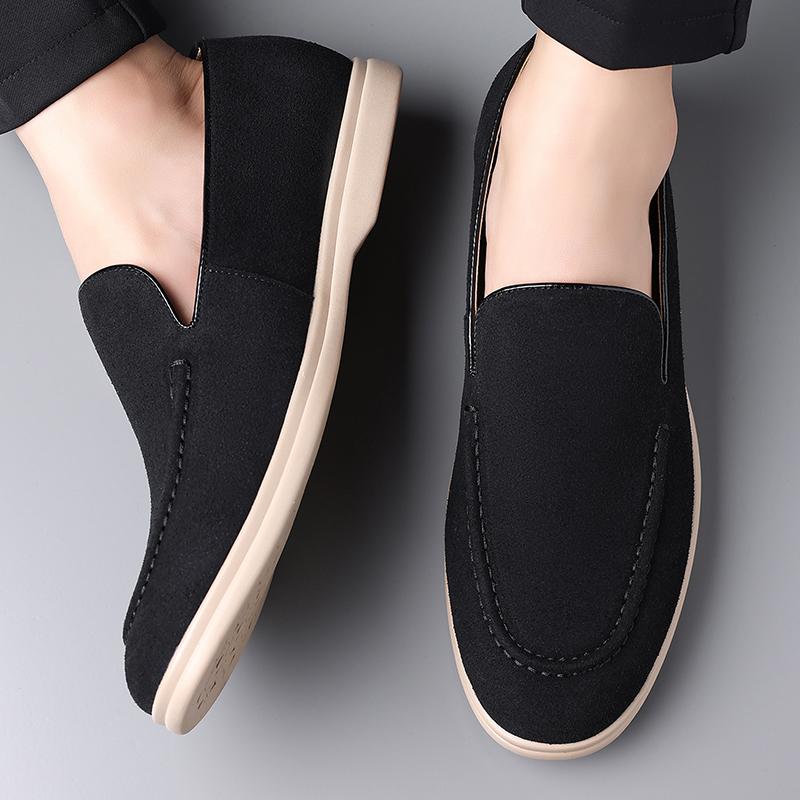 Retro British Style Soft Soled Lazy Shoes, Casual Boat Shoes High Quality Men'S Frosted Leather Comfortable Round Toe Loafers