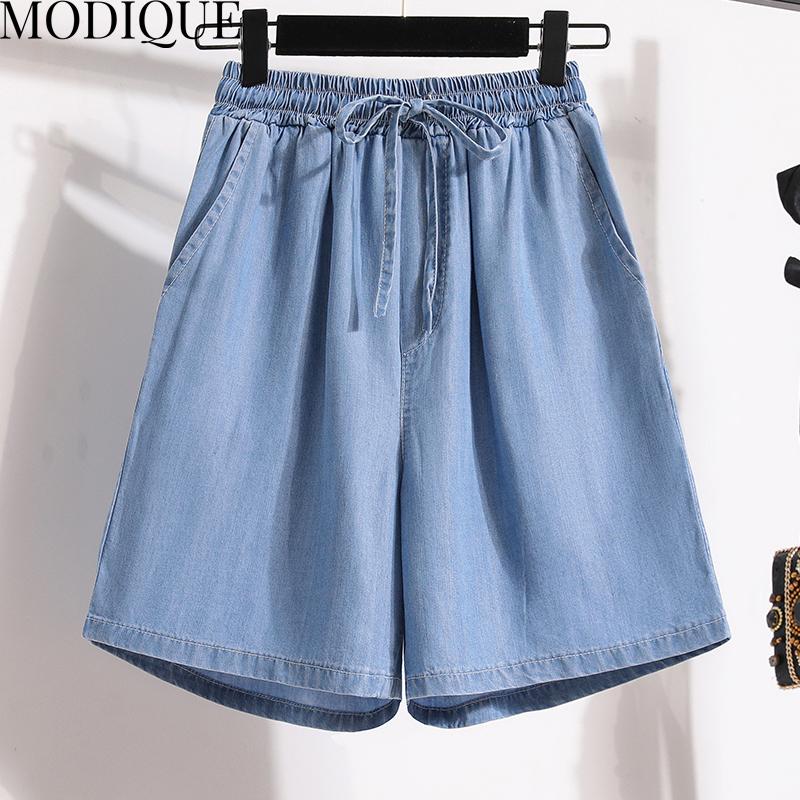 

MODIQUE женские джинсовые шорты летние большие размеры новые свободные повседневные однотонные джинсовые короткие брюки трапециевидной формы женские с высокой талией яркие синие брюки синие S военно-воздушные силы синий