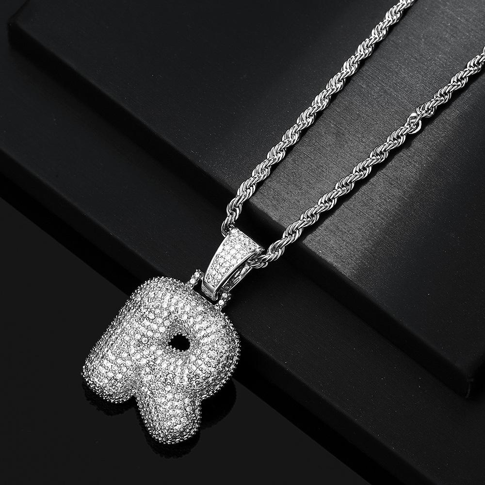 Hot Selling European and American Hip-hop Necklace with 26 English Letter Pendants, Men's and Women's Trendy Zircon Necklace
