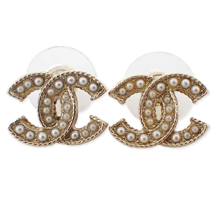 [Pre-owned] CHANEL Coco Mark Faux Pearl Earrings/j55-49