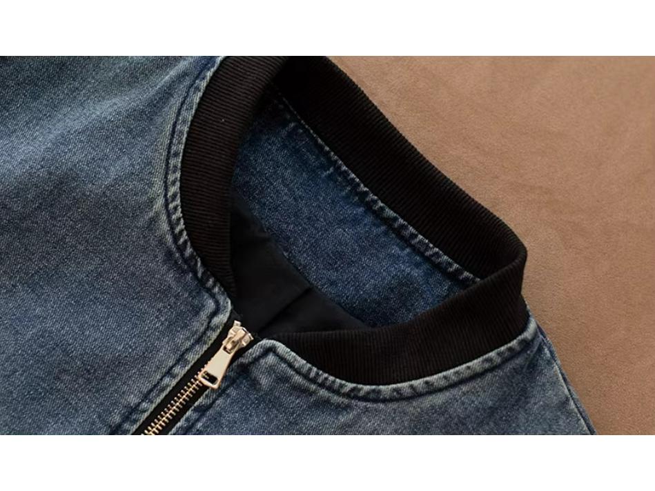Giacca di Jeans Retro Usurata Stile Coreano con Patchwork a Coste