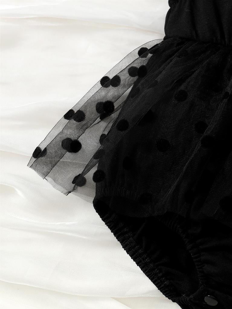 Baby Girl Cute Polka Dot Snow Fly Sleeve Mesh Skirt Black Triangle Jumpsuit