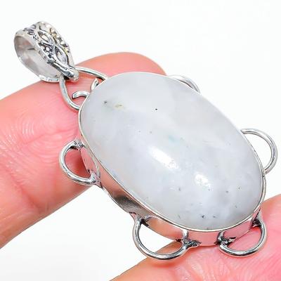Natural Rainbow Moonstone Gemstone 925 Sterling Silver Pendant 1.81" Q5c81