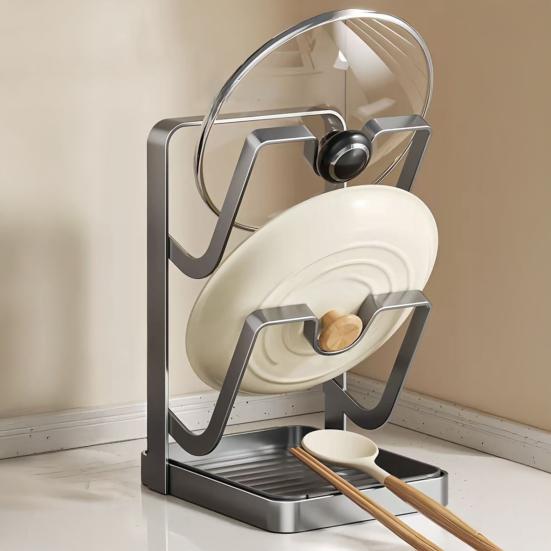 Countertop Pot Lid Kitchen Organizer with Spoon Pot Lid Holder While Cooking Rest Carbon Steel