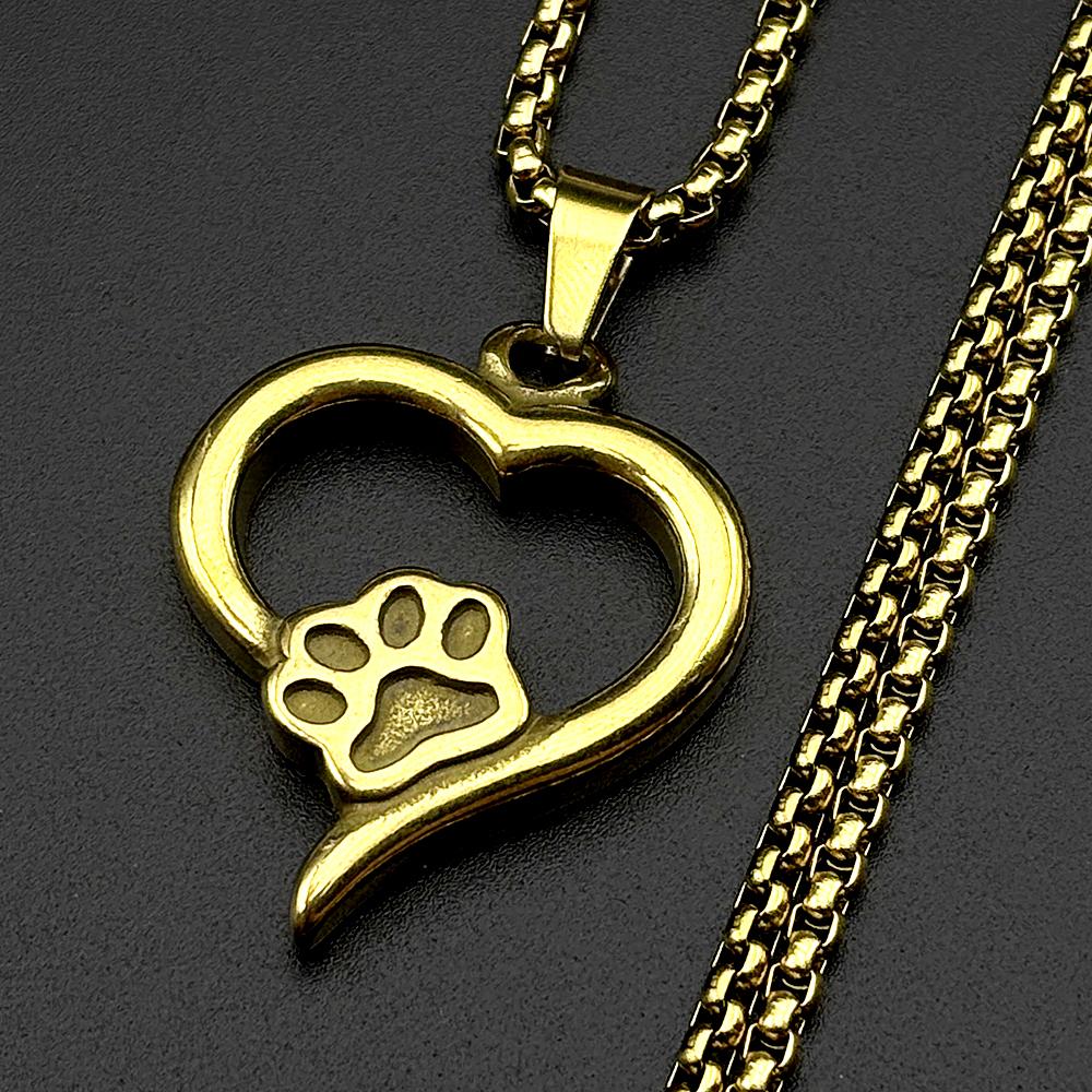 Dog Cat Mom Gift Paw Heart Chain For Women Men Stainless Steel Hiphop Aniaml Pet Lover Hiphop Necklace Jewelry Daily Wear